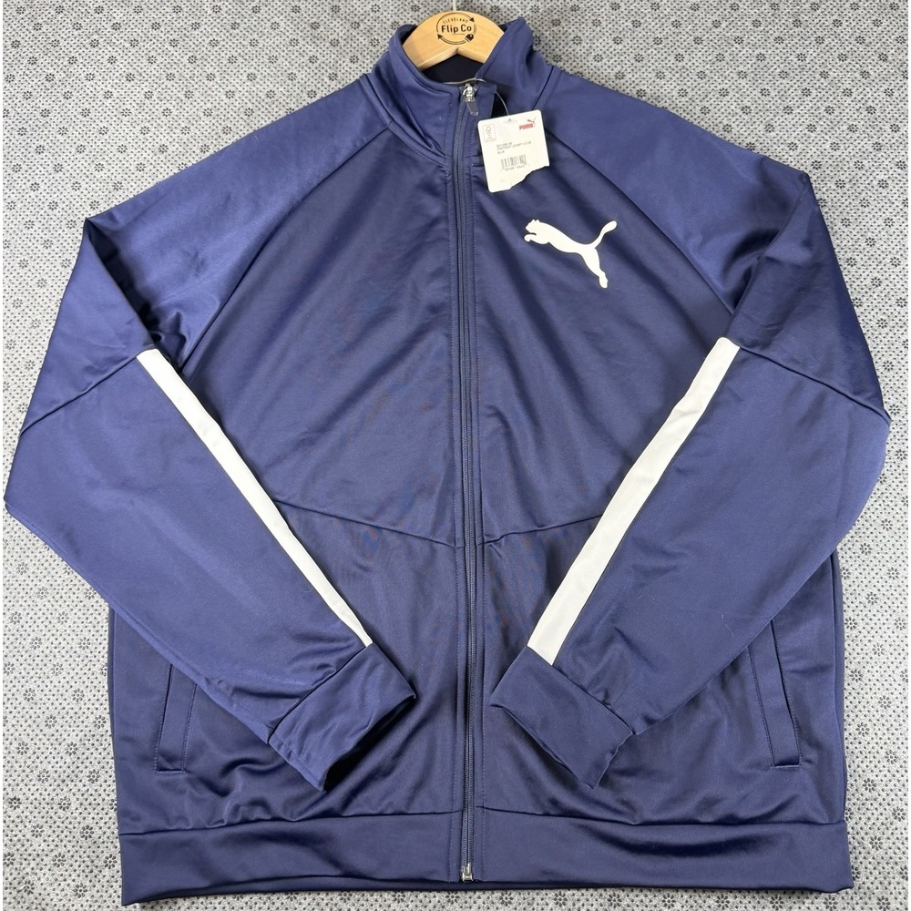 Puma Contrast Jacket 2.0 Full Zip Mens XL Blue/white Lightweight Long sleeve New